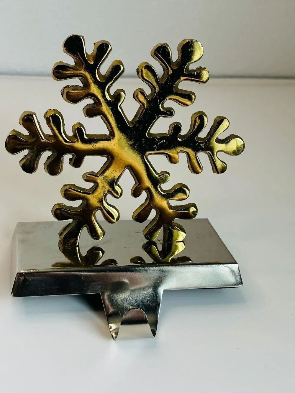 Silver Gold Snowflake Stocking Holder 5x6